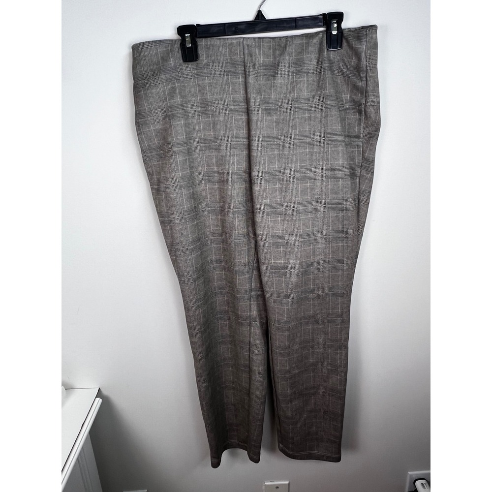 TTAHARI Plaid Elastic Waist Pull On Pants Women's XL Gray Brown Checkered‎